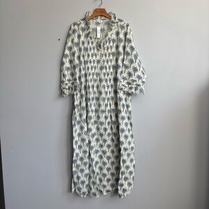 At Last Annabel Maxi Dress Tropical Palm Print lightweight cotton Pintuck front